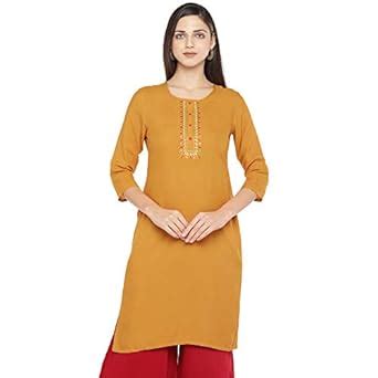 Globus Women Yellow Yoke Design Straight Kurta : Amazon.in: Fashion