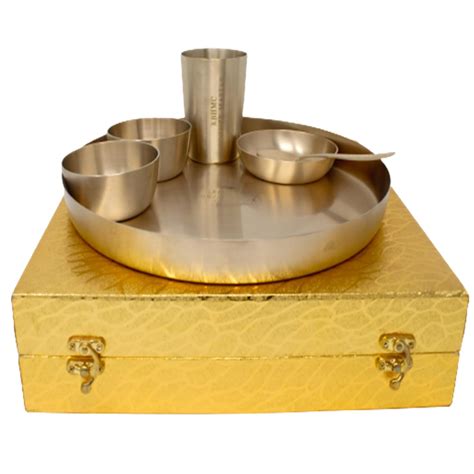 Pure Kansa (Bronze) Solid Dinner Set- 6 Pcs Kansa Utensils Set- 1 Thali ...