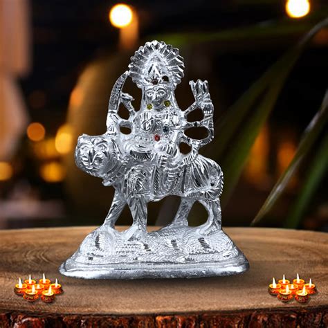 Divine Silver-Plated Maa Durga Idol on Lion – Baniya Super Market