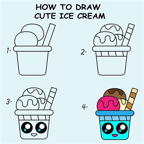 Premium Vector | How to draw cute ice cream cartoon