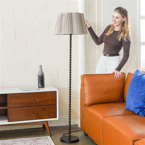 Bungalow Rose CROWDY BLACK BEAD-LIKE TEXTURED FLOOR LAMP WITH PLEATED ...