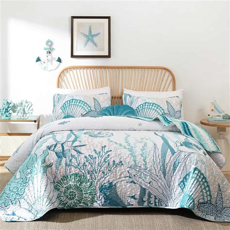 Amazon.com: Djoymock Coastal Quilts Bedding Set Queen Size, Summer ...