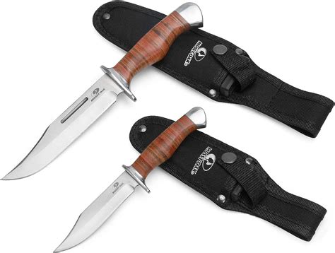 MOSSY OAK 2-Piece Bowie Knife, Fixed Blade Hunting Knife Set Leather ...
