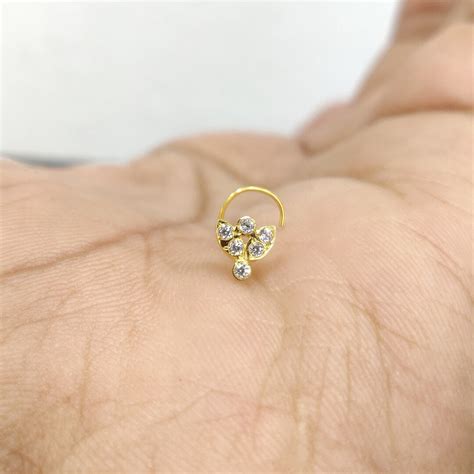 Gold Nose Stud, Tiny Nose Stud 18k Vintage Solid Gold, Indian Nose Stud ...