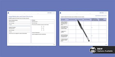 Large Molecules and Giant Structures Worksheet | Beyond
