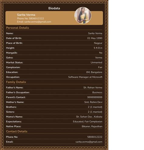 Vivah Biodata Format in Word
