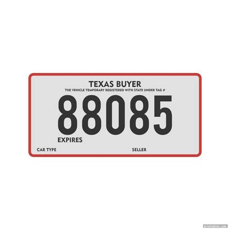 Printable Temporary License Plate Texas - Printable Templates