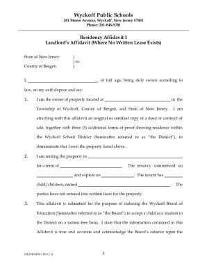 Fillable Online Residency Affidavit 1 - Landlord Affidavit (00140913 ...