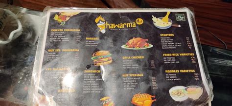 Menu at Shawarma Hut, India, 5CJ8+FFP