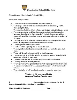 Fillable Online Cheerleading Code of Ethics Form North Oconee High ...