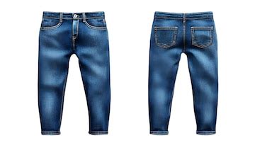 Blue denim jeans displayed from multiple angles including front side ...