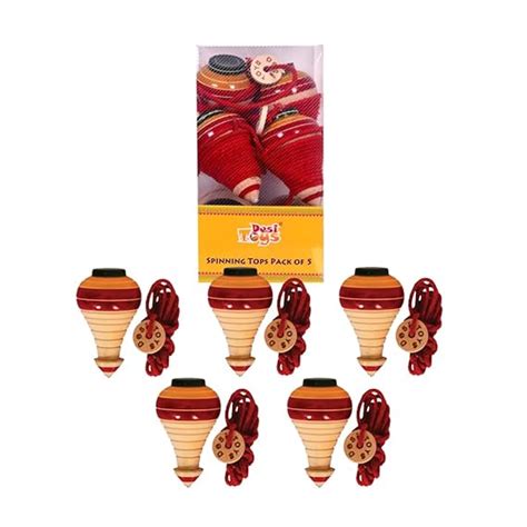 Buy Desi Toys Spinning Tops Set (Pack of 5) Traditional Lattu Bhawra ...