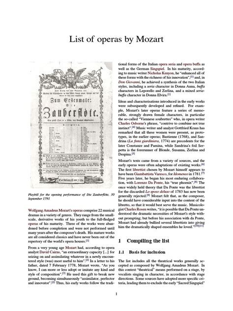 List of Operas by Mozart | PDF | Wolfgang Amadeus Mozart | Opera