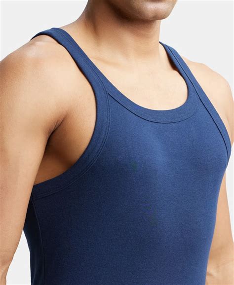Buy Super Combed Cotton Rib Square Neck Gym Vest - Navy (Pack of 2 ...
