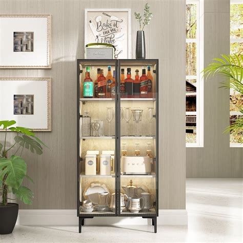 TAMUNE Display Cabinet with Glass Doors & Lights, Glass India | Ubuy