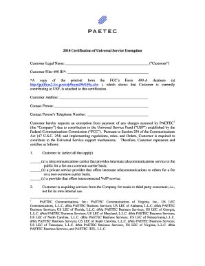 Fillable Online Certification of Universal Service Exemption Form ...