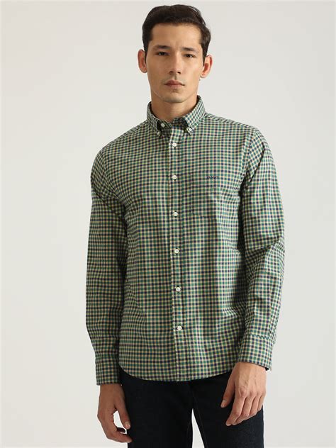 Shop Gant Men Green Checked Button-down Collar Full Sleeves Shirt ...