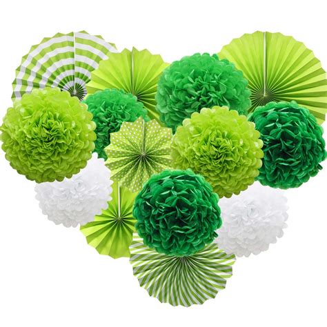 Green Hanging Paper Party Decorations, Round Paper Fans Set Paper Pom ...