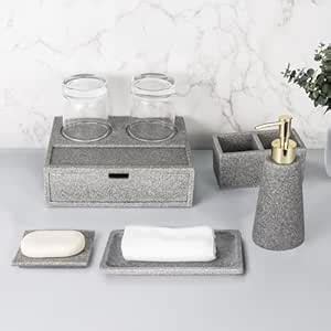 UMAI 5 Pcs Polyresin Bathroom Accessories Set - Liquid Soap Dispenser ...