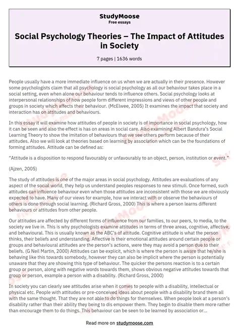 Social Psychology Theories - The Impact of Attitudes in Society Free ...