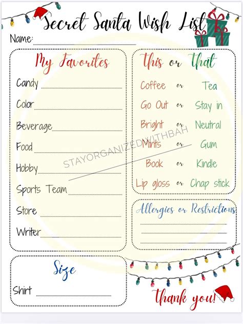 Secret Santa Wish List PRINTABLE Teachers/work/family - Etsy UK