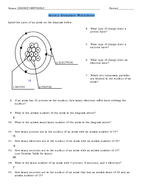 CANDACE MARTINDALE Atomic Structure Worksheet & Bohr Model Guide - Studocu