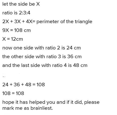 the sides of the triangle are in the ratio of 2:3:4 and its perimeter ...