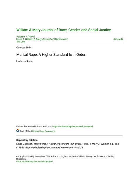 Marital Rape A Higher Standard Is in Order - William & Mary Journal of ...