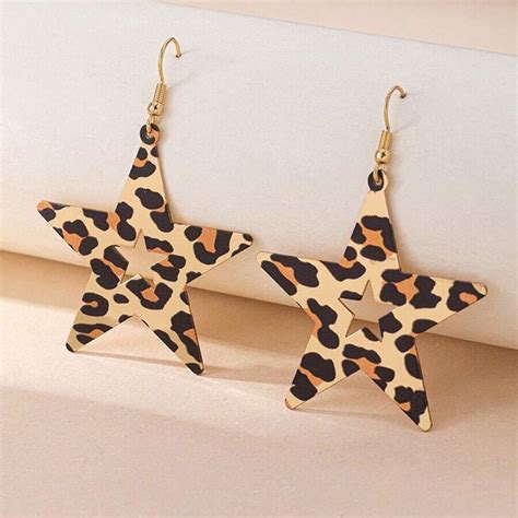2pcs Women's Exaggerated Sexy Star & Leopard Print Hoop Earrings ...