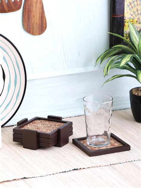 VarEesha Ethnic Bamboo Base Coasters Set of Four : Amazon.in: Home ...