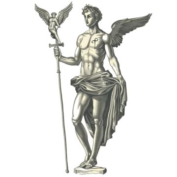 Mercury Holding Caduceus Staff Shield Retro, Mercury, Roman Gods ...