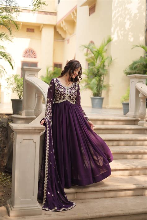 Samridhi Purple Alia Cut Embroidered Anarkali Gown Set