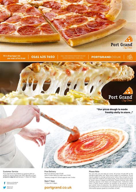 Menu at Port Grand Pizza pizzeria, Manchester