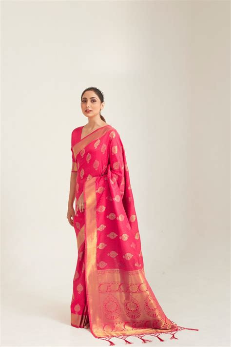 Pink Kanjeevaram Handloom Weaving Silk Saree – Kumari Sarees