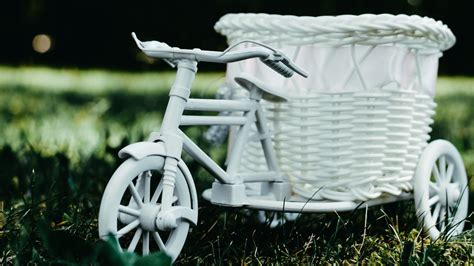 Wallpaper bicycle, basket, decorative, white, garden figure hd, picture ...