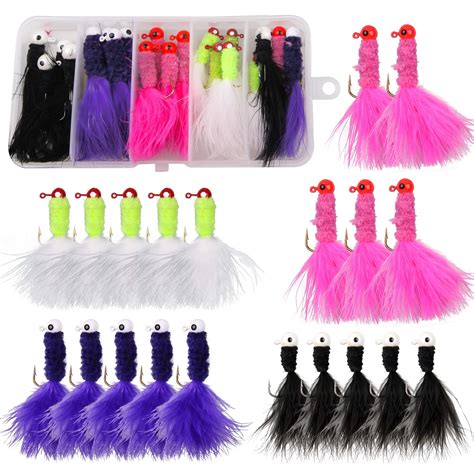 Fishing Crappie Jigs Hard Lure Accessory Marabou Bass Pike Walleye Jigs ...