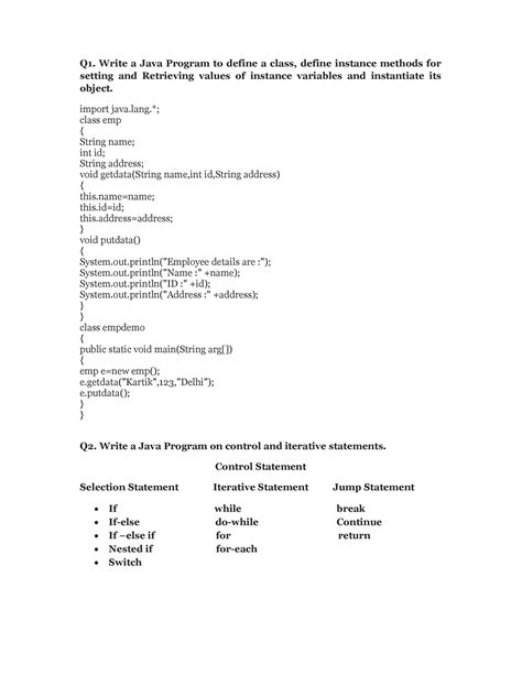 Java Lab - Best notes - Q1. Write a Java Program to define a class ...