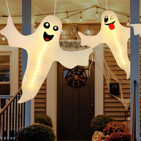 Amazon.com: 2PCS Geefuun Halloween Ghost Lighted Hanging Decoration ...