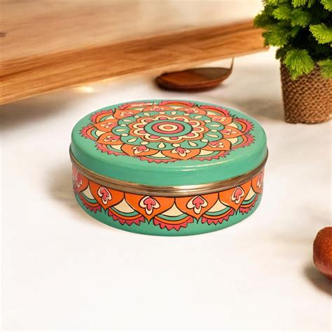 Hand Painted Spice Box With 7 Compartments-Mandala Design – Oxyroots ...