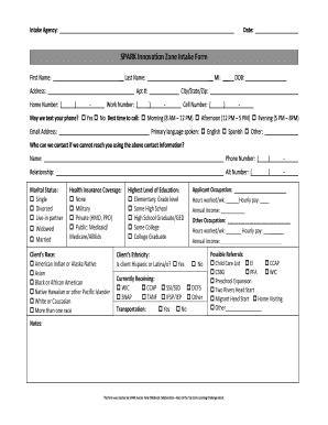 Fillable Online partnerplanact SPARK Innovation Zone Intake Form ...