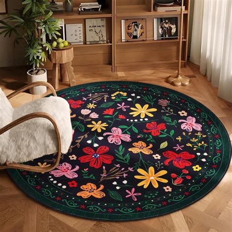 BLEUM CADE Round Area Rug for Bedroom,Flower Spring Rug Machine Washable Soft Carpet for Kids ...