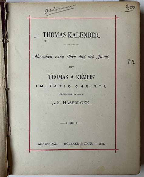 [Literature 1881] Thomas-kalender. Spreuken jaars.