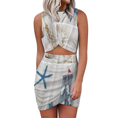 Blue Sand Beach Sea Shells Women's Crossover Slim Hip Dress Summer ...
