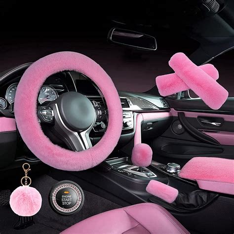Amazon.com: STEVE YIWU Cute Fluffy Steering Wheel Cover Set, Warm Soft Fur Fuzzy Covers for ...