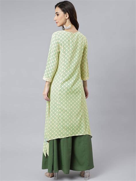 Cream Rayon Ethnic Motifs Asymetric Kurta – indowl