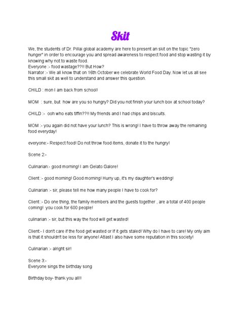 Image result for Example of Skit Script