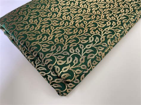 Indian brocade fabric Green Gold Wedding dress fabric Jacquard Damask ...