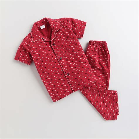 Polka Tots Half Sleeve Moustache and Cap Night Suit - Maroon – PolkaTots.in