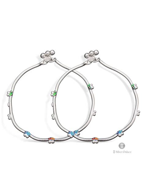 925 Oxidized Silver Orange Gemstone Anklets For Girls - Silver Palace