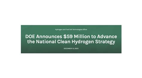Hydrogen Economy - DOE Announces $59 Million to Advance the National ...